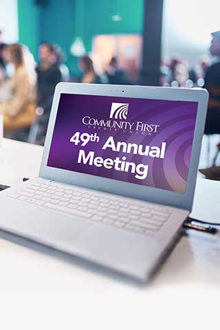 49th Community First Annual Meeting on a computer